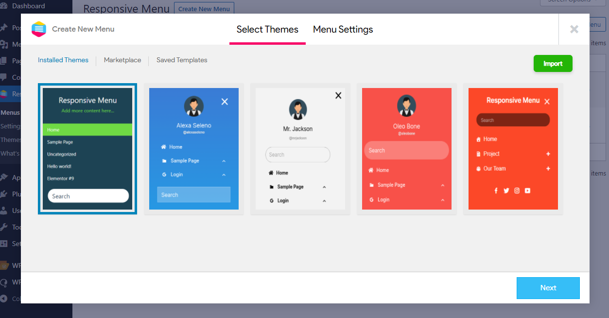 Create-New-Menu- Select Themes