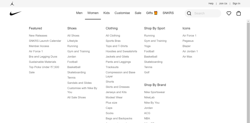 When to use Mega menu Nike mega menu navigation