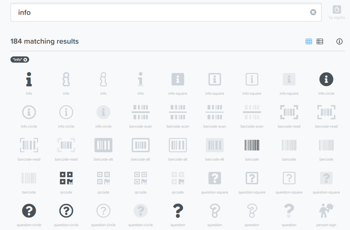 font awesome icons info search